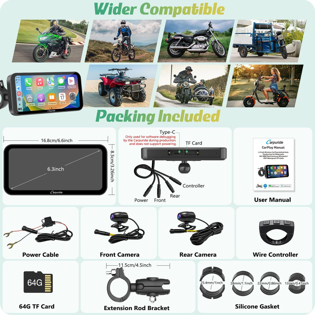 Carpuride W603D detachable bracket provides secure mounting