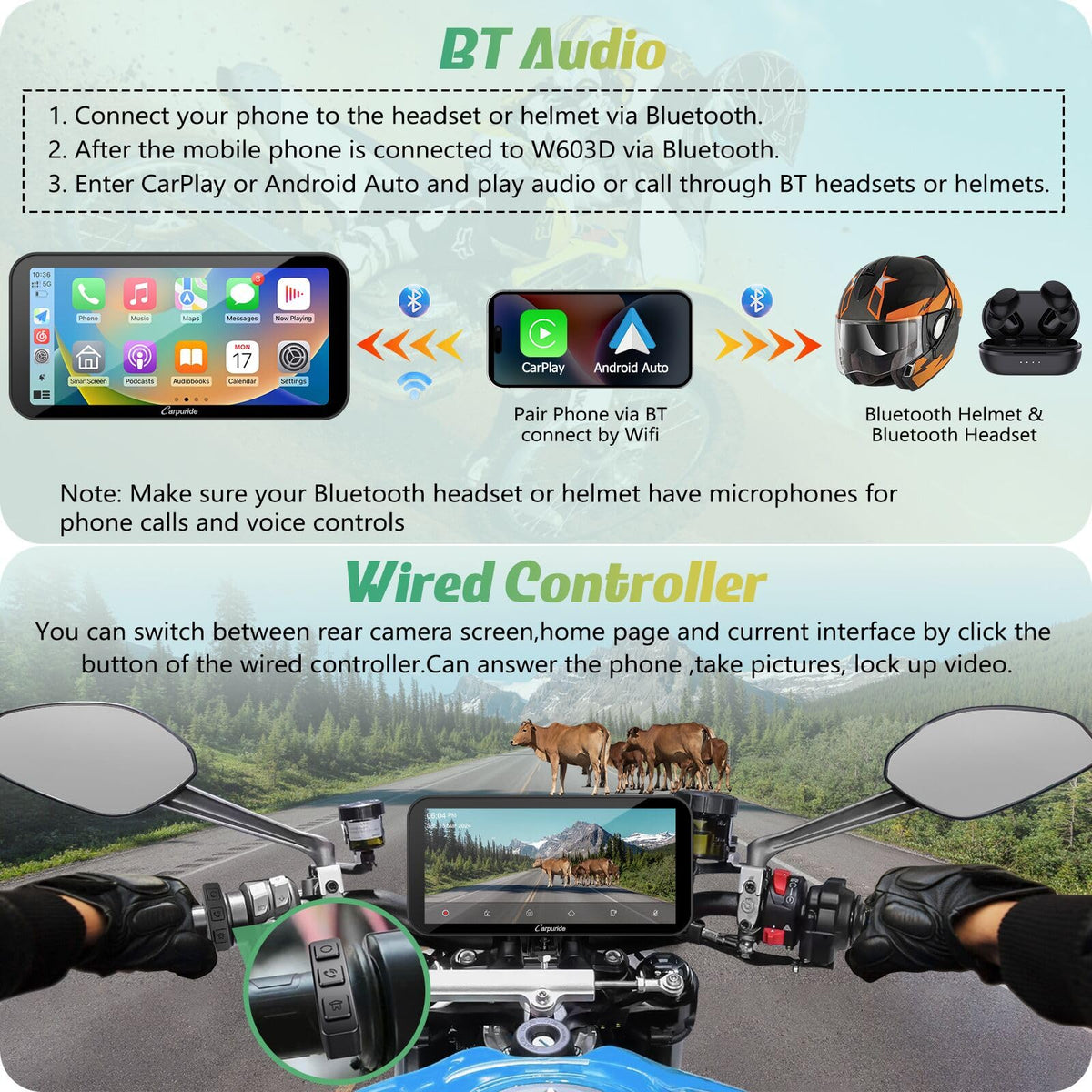 Carpuride W603D wireless CarPlay integration for hands-free use