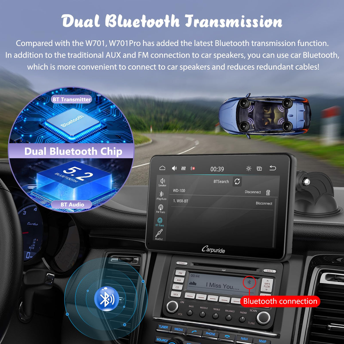 Carpuride W701 Pro real-time GPS navigation on 7-inch display