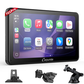 Carpuride W701 Pro wireless CarPlay display for seamless navigation on a bright 7-inch screen