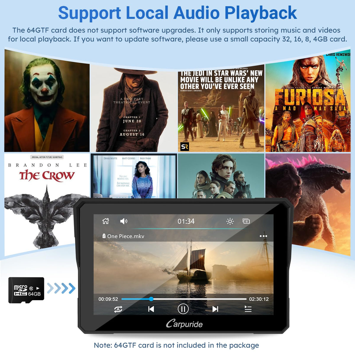 Carpuride W702 memory card note explains local music storage