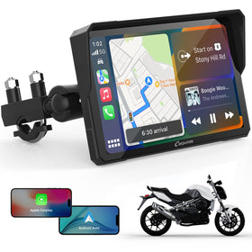 Carpuride W702 home UI on motorcycle screen enables quick CarPlay access