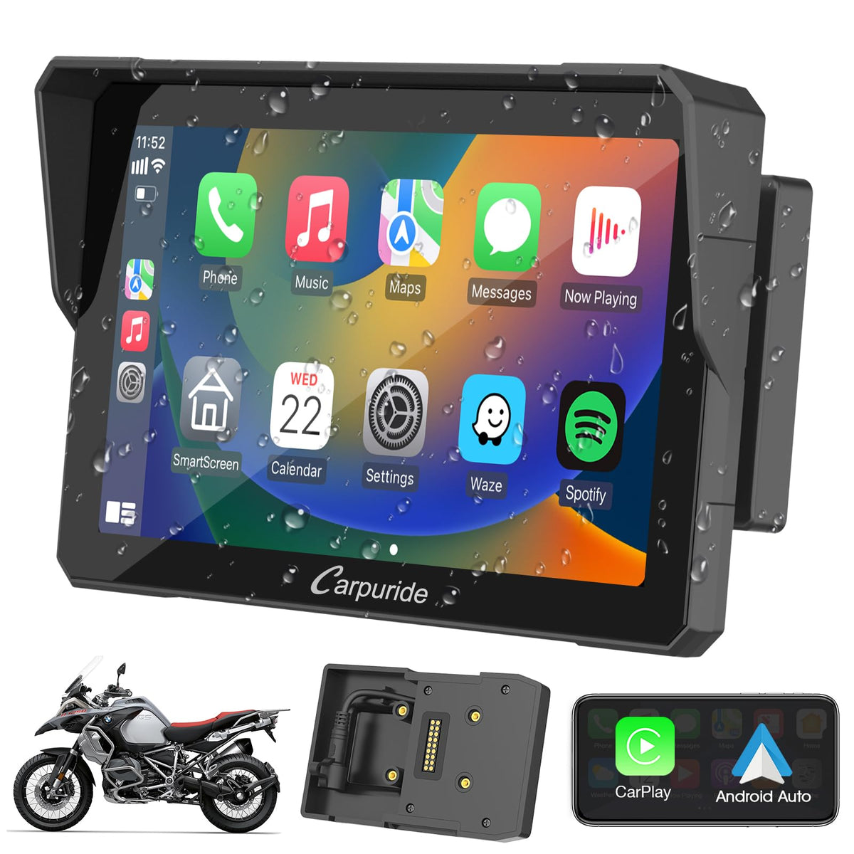 Carpuride W702B 7-inch motorcycle screen mounted on BMW for clear viewing