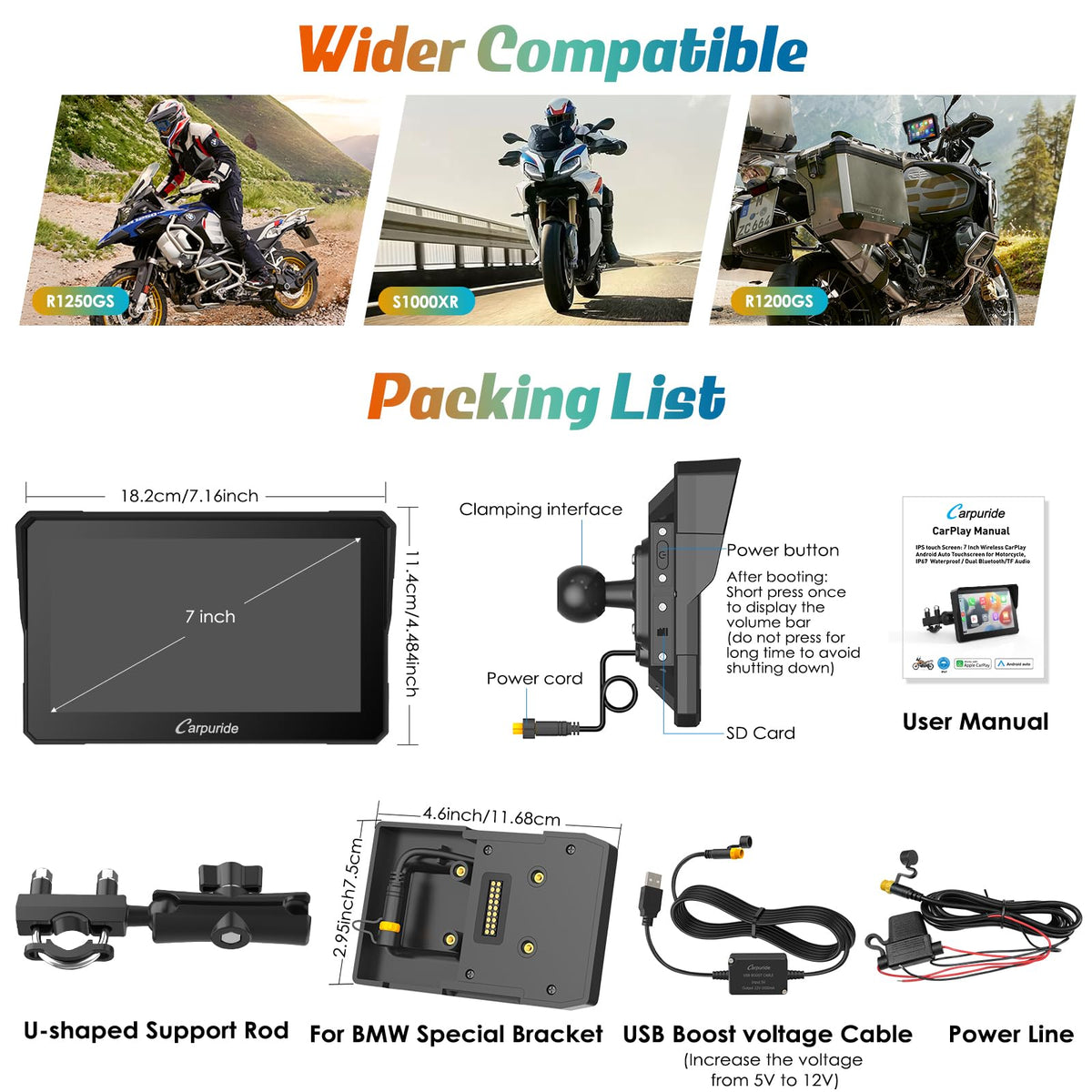 Carpuride W702B power options from bike and USB port