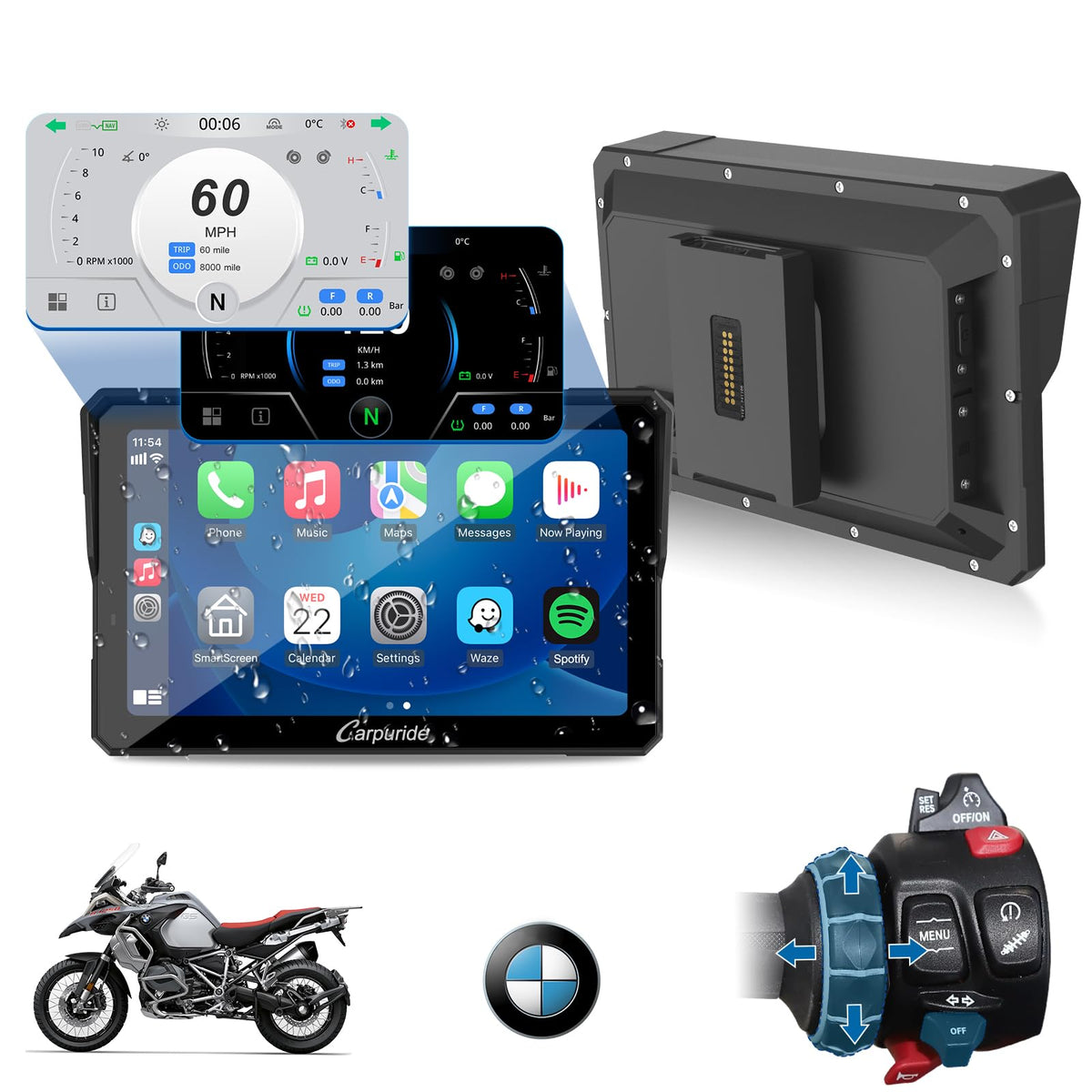 Carpuride W702BS Pro displays BMW map navigation for clear on-road routing.