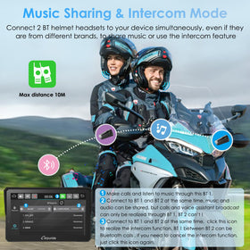 Carpuride W702S Pro dual Bluetooth intercom for rider and passenger.
