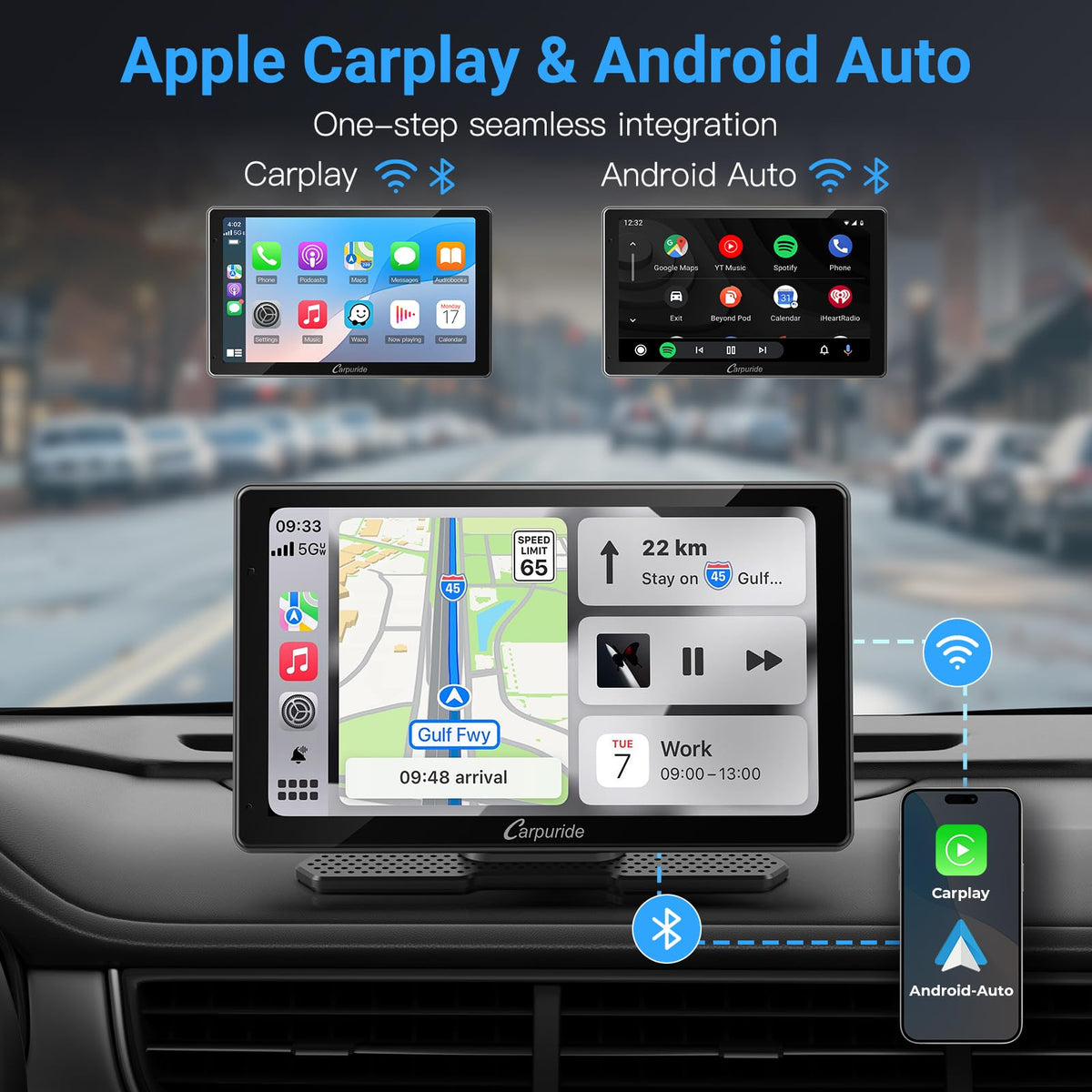 Carpuride W703 350° rotatable front camera for flexible interior view.