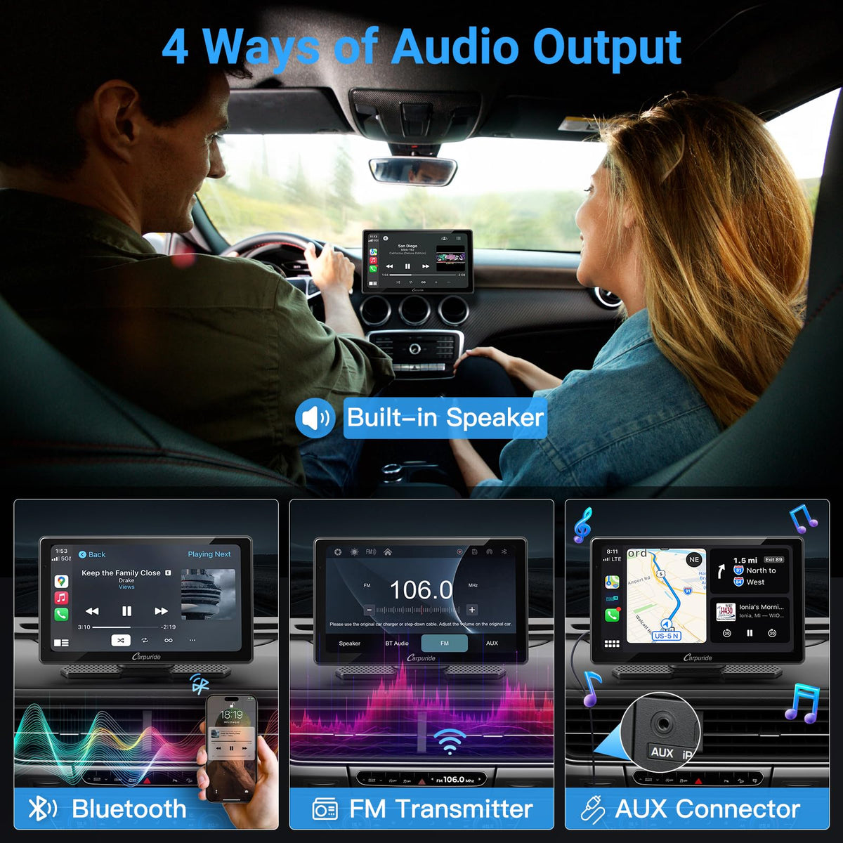 Carpuride W703 split-screen view of front and rear footage.