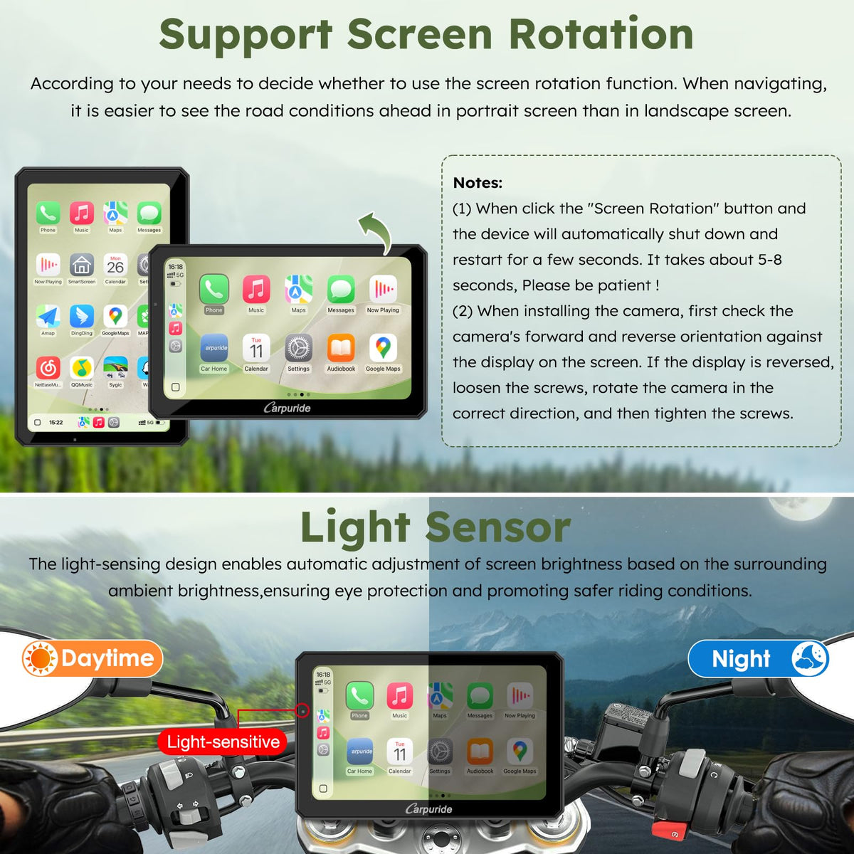 Carpuride W712DT Bluetooth audio for hands-free riding