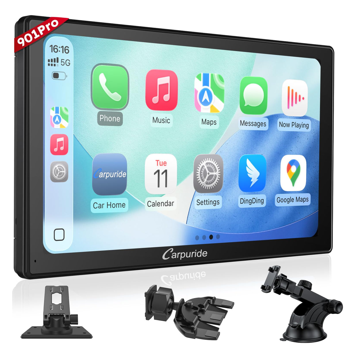 Carpuride W901 Pro wireless display enables CarPlay navigation on a 9-inch screen.