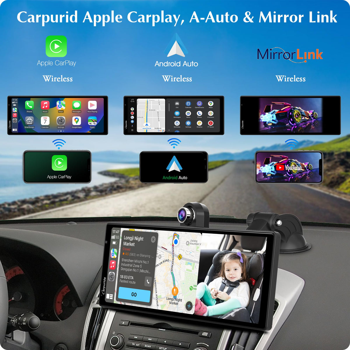 Carpuride W903 rear camera 1080p for rear visibility during parking and travel