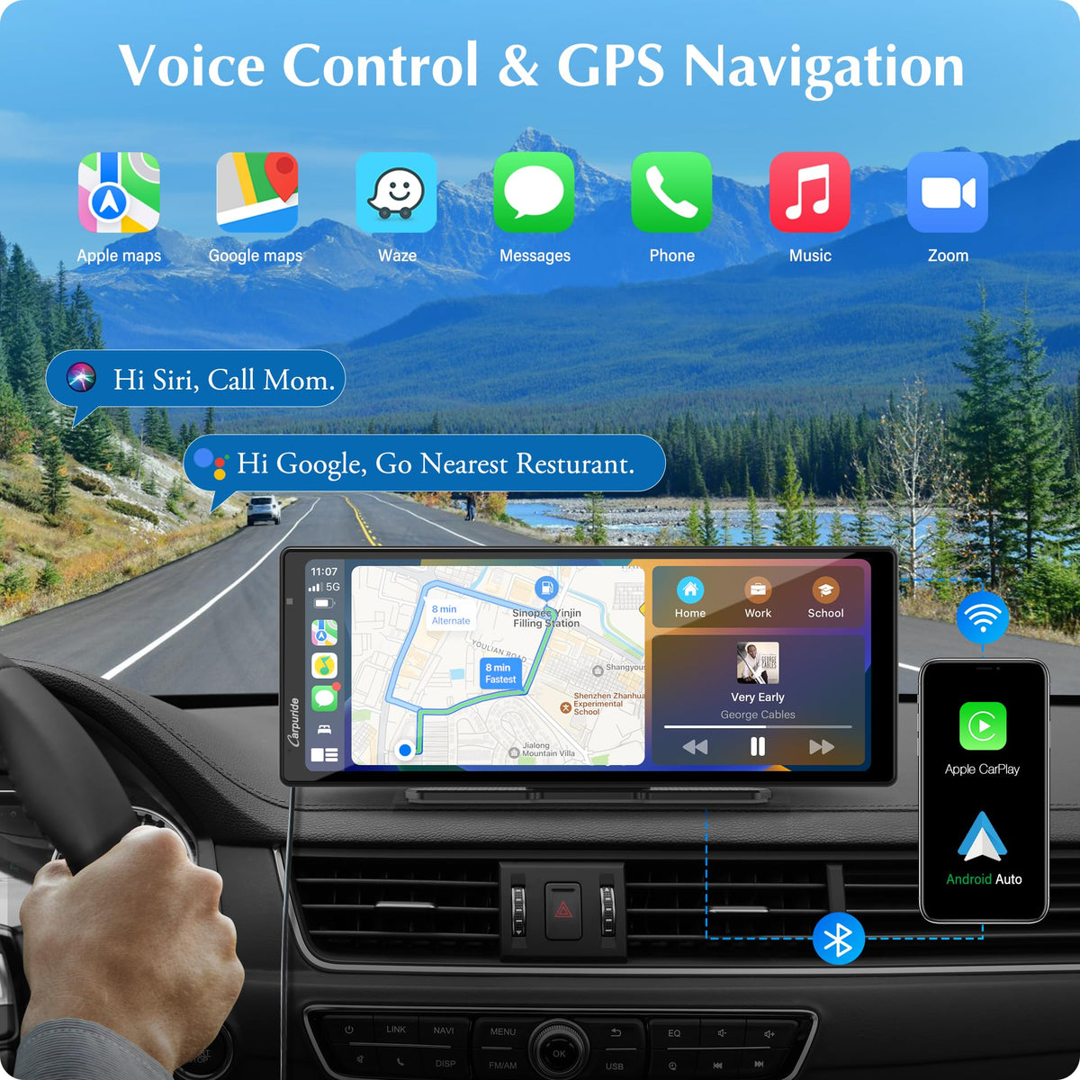 Carpuride W903 9.3 inch wireless display enabling CarPlay and Android Auto access