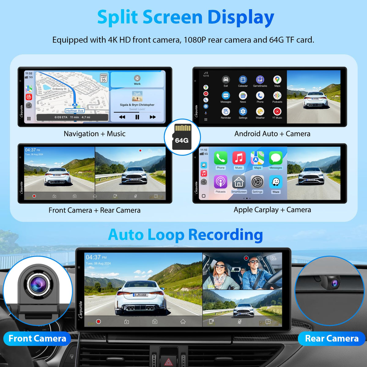 Carpuride W903S 170-degree wide-angle captures passenger area and cabin