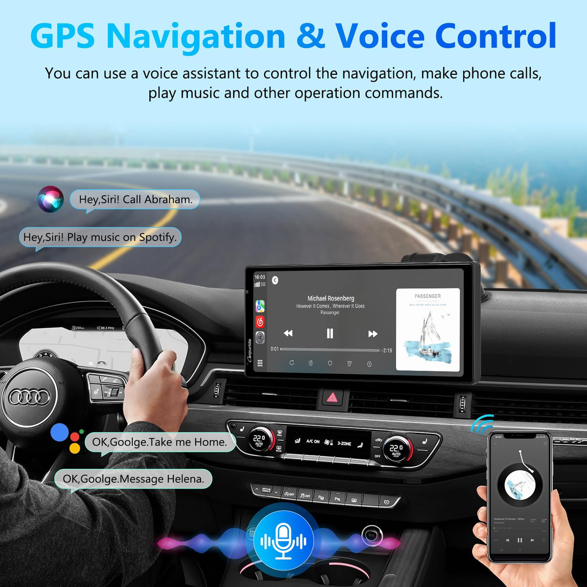 Carpuride W903S wireless CarPlay Android Auto connects for hands-free control