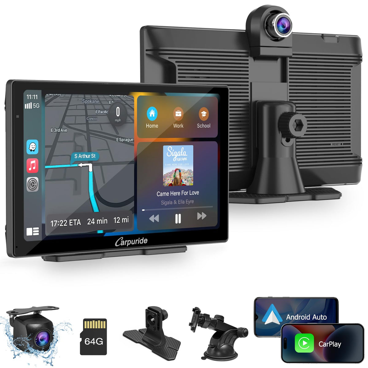 Carpuride W905 front view with 4K dash cam for clear daytime footage