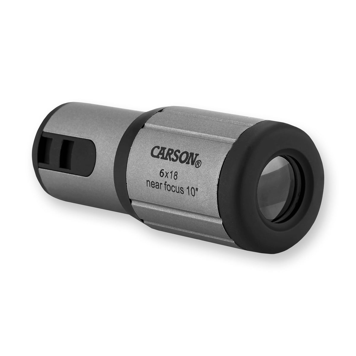 Carson CloseUp 6x18mm close-focus monocular front view showing near-object clarity