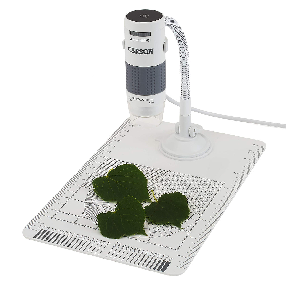 Carson eFlex flexible neck and suction adapter mounted on smooth surface for stable positioning