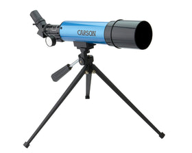 Carson telescope front view showing compact scope and clear optics for easy setup