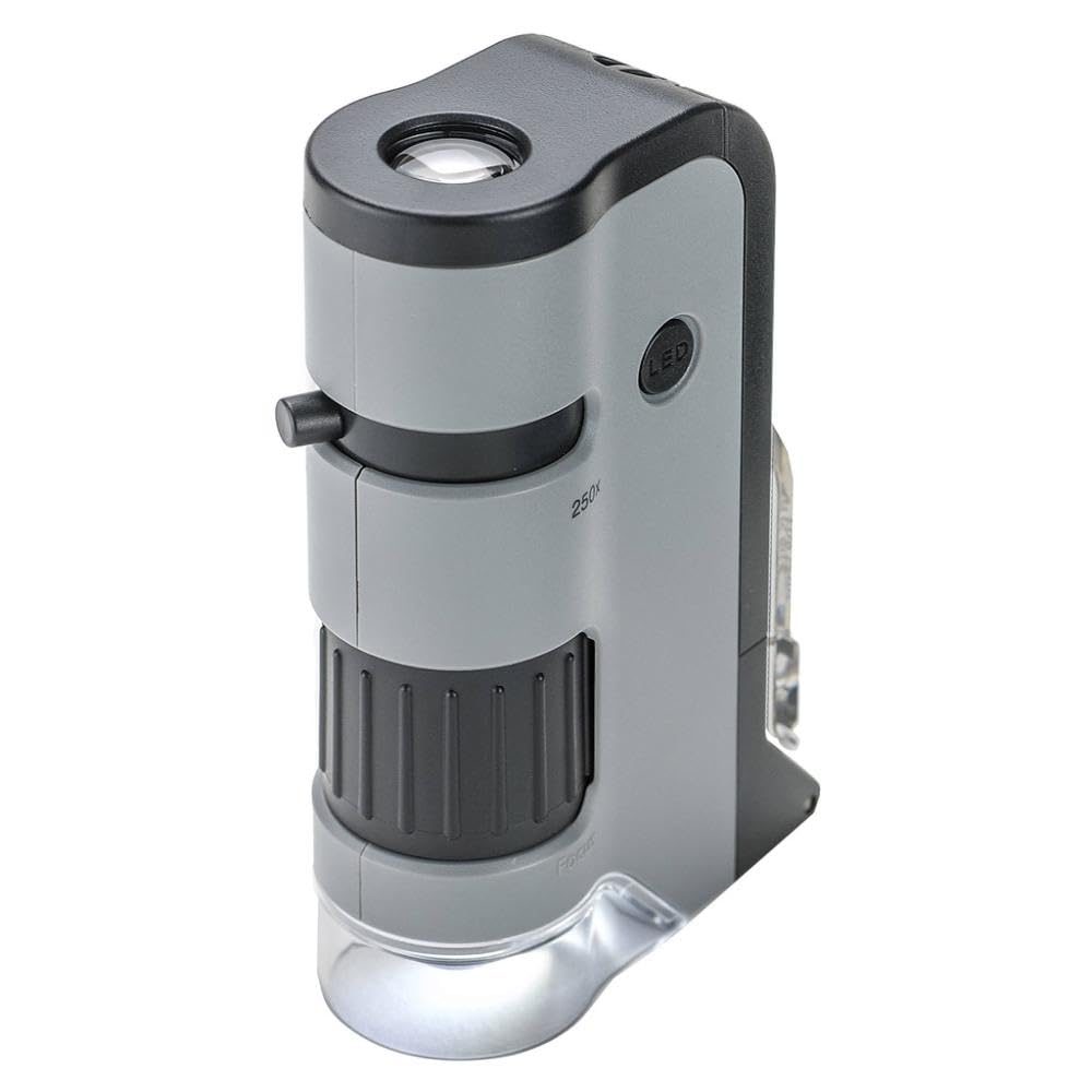 Carson MicroFlip pocket microscope with clip shows quick smartphone capture for classroom discoveries.