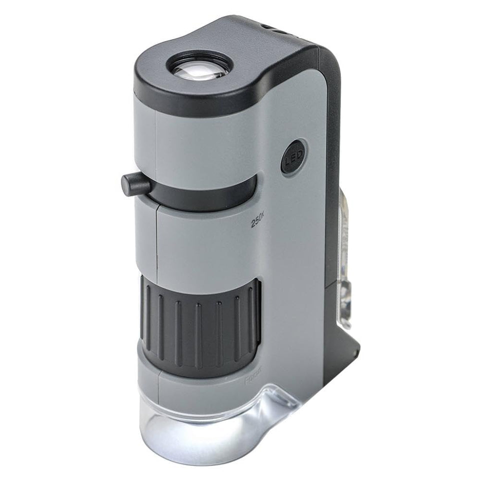 Carson MicroFlip pocket microscope with clip shows quick smartphone capture for classroom discoveries.