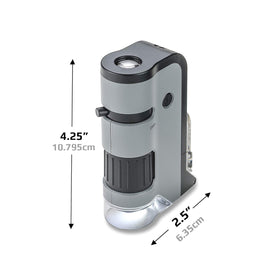 Carson MicroFlip with smartphone clip enables easy sharing of findings.