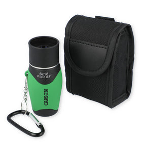 Carson MiniMight 6x18 monocular with carabiner clip for easy carry.