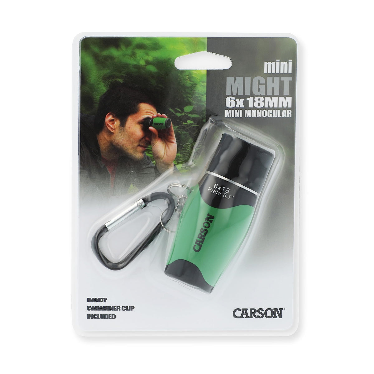 Carson MiniMight attached to gear during a hiking trip.