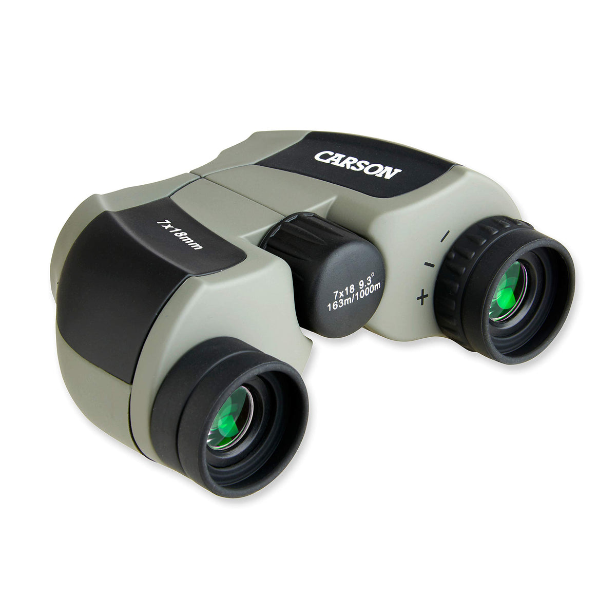 Carson MiniScout close-up of center focus knob and diopter for quick adjustments