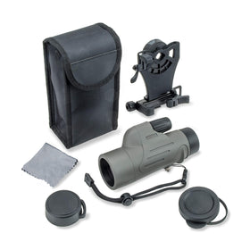 Monocular mounted on a tripod for steady viewing during field use.