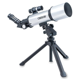 Tabletop tripod display with Carson Sky Chaser telescope portable setup