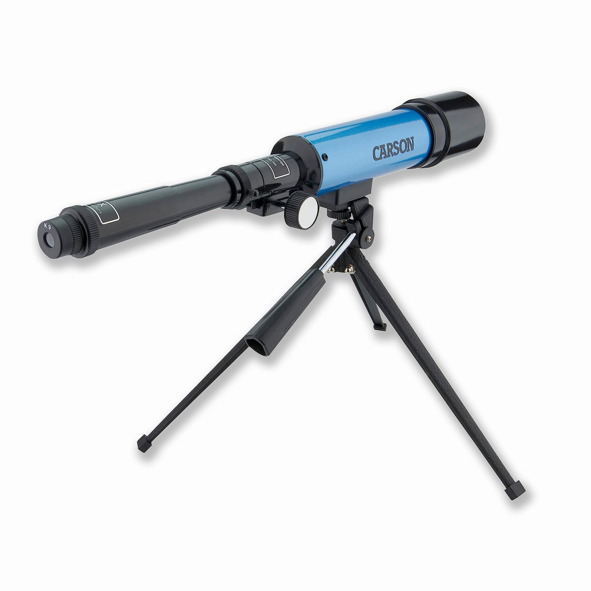 Carson adjustable tabletop tripod set up on a table for stable observations