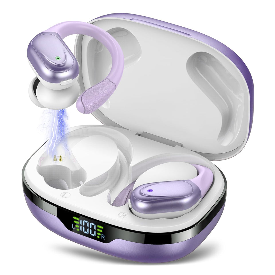 CASCHO BX17 front packaging showing purple earbuds and case, highlights features