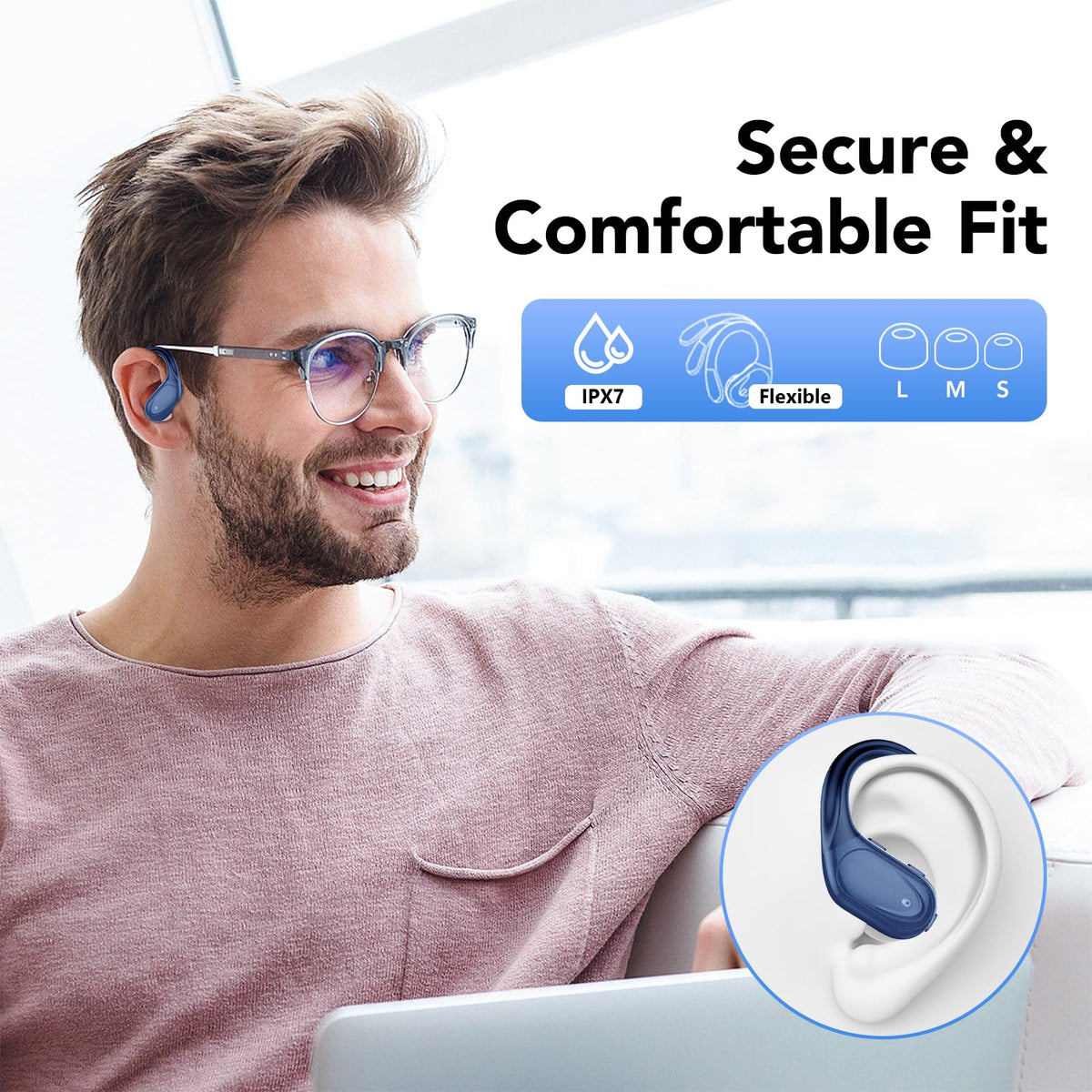 CASCHO earbuds beside a smartphone showing compact scale and portability benefit