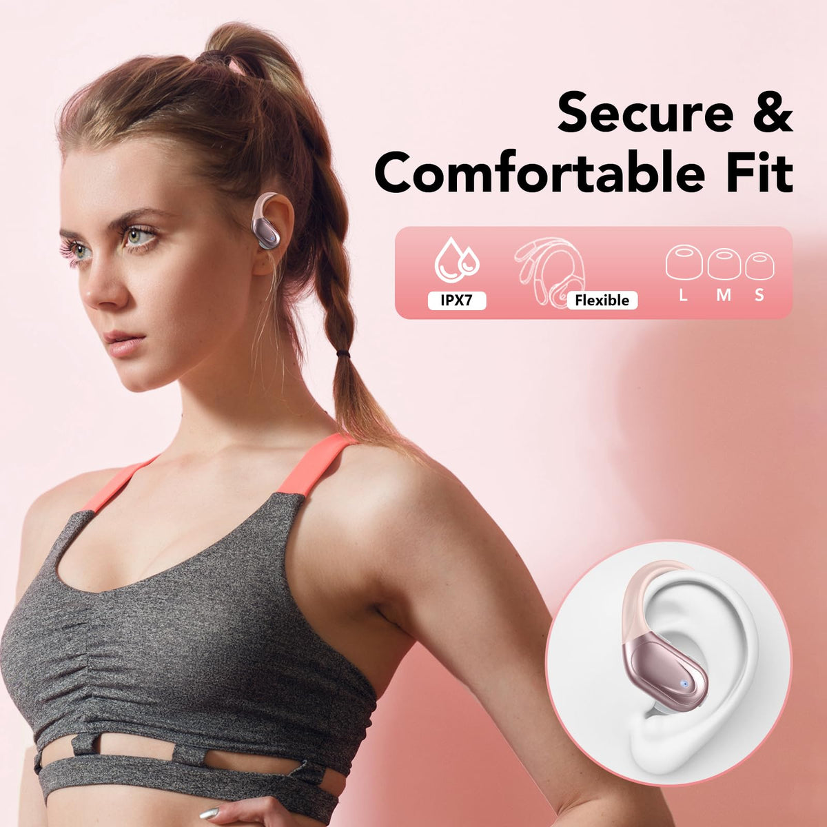 CASCHO earbuds with water droplets demonstrating IPX7 waterproof protection