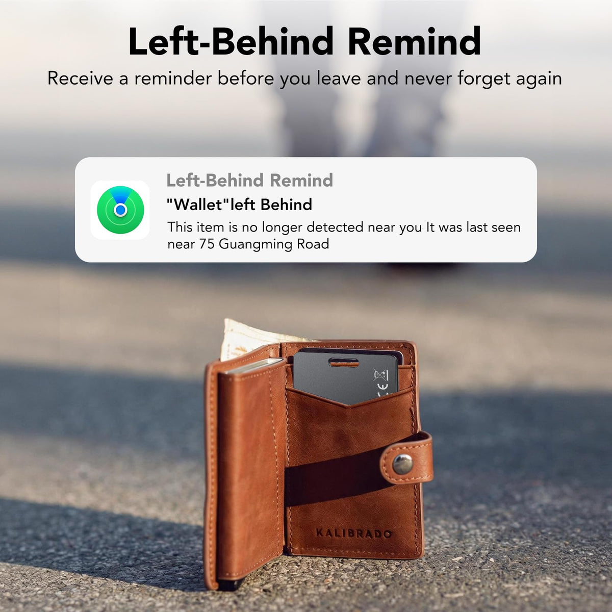 CASCHO tracker slipped inside a leather wallet demonstrating discreet protection
