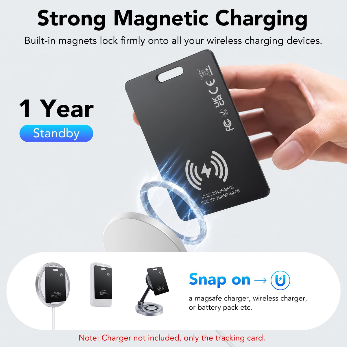 CASCHO tracker next to credit cards showing scale and feather-light weight