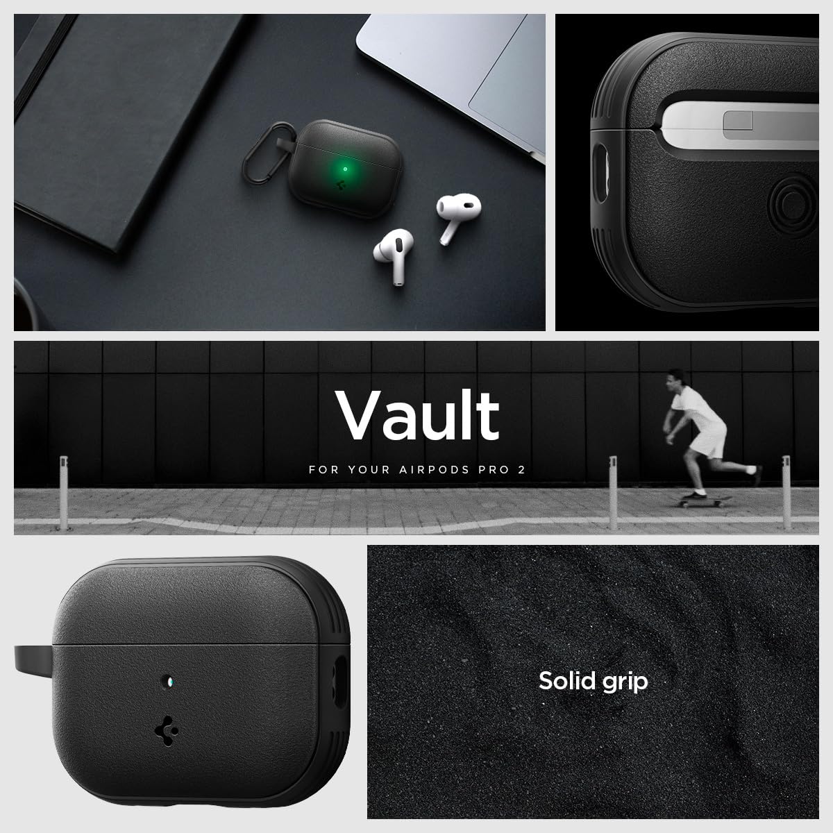 Caseology Vault AirPods Pro 2 drop protection highlighted on rugged case.