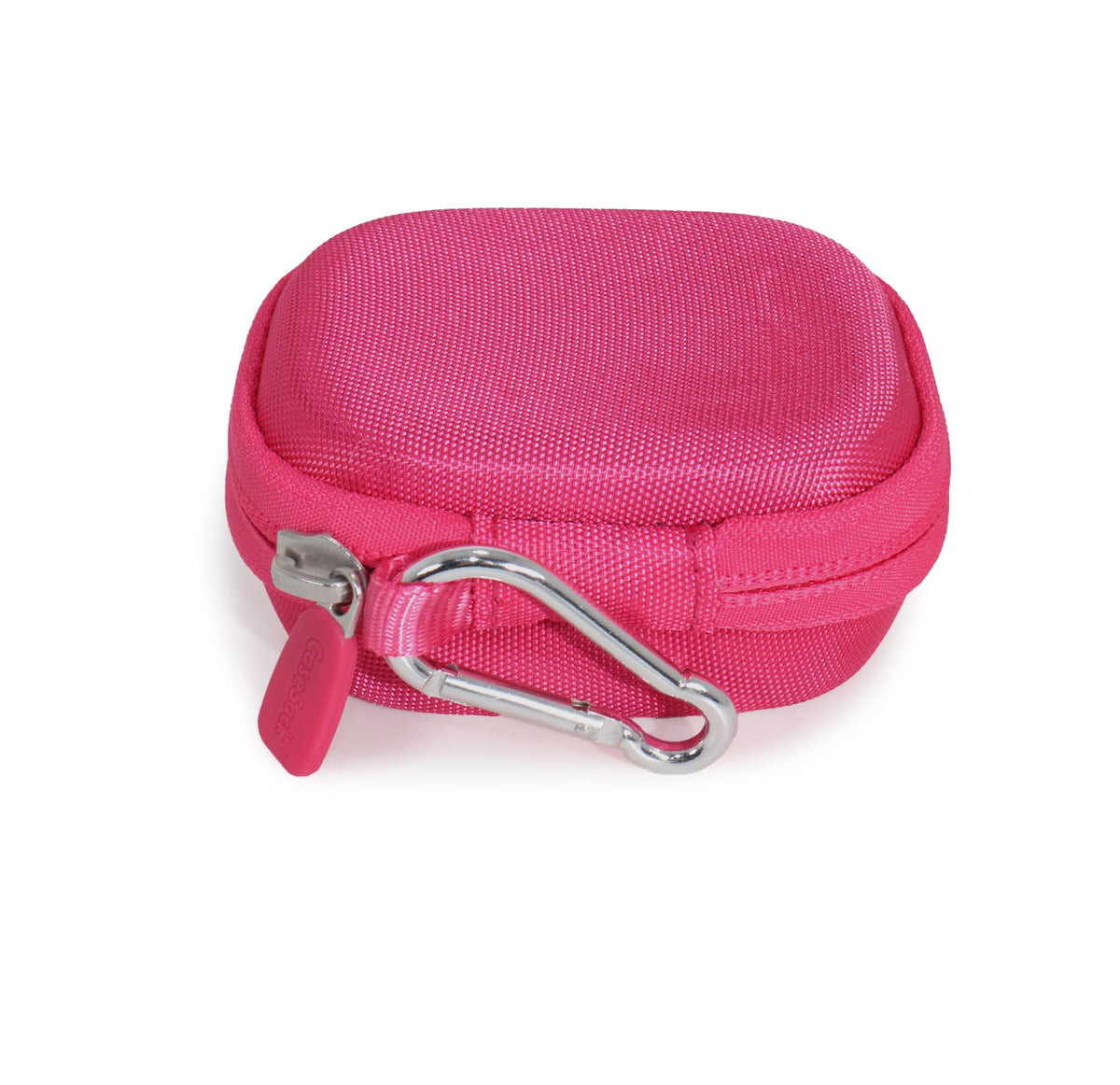 CaseSack case for JBuds Mini pink stores earbuds and charger cord neatly.