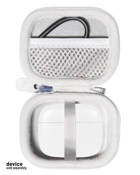 Mesh pocket in the lid organizes charge cables and accessories neatly