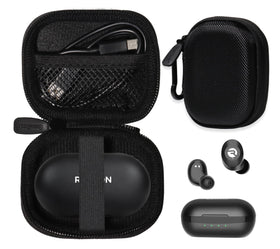 CaseSack front view black case protecting Raycon charger case and accessories