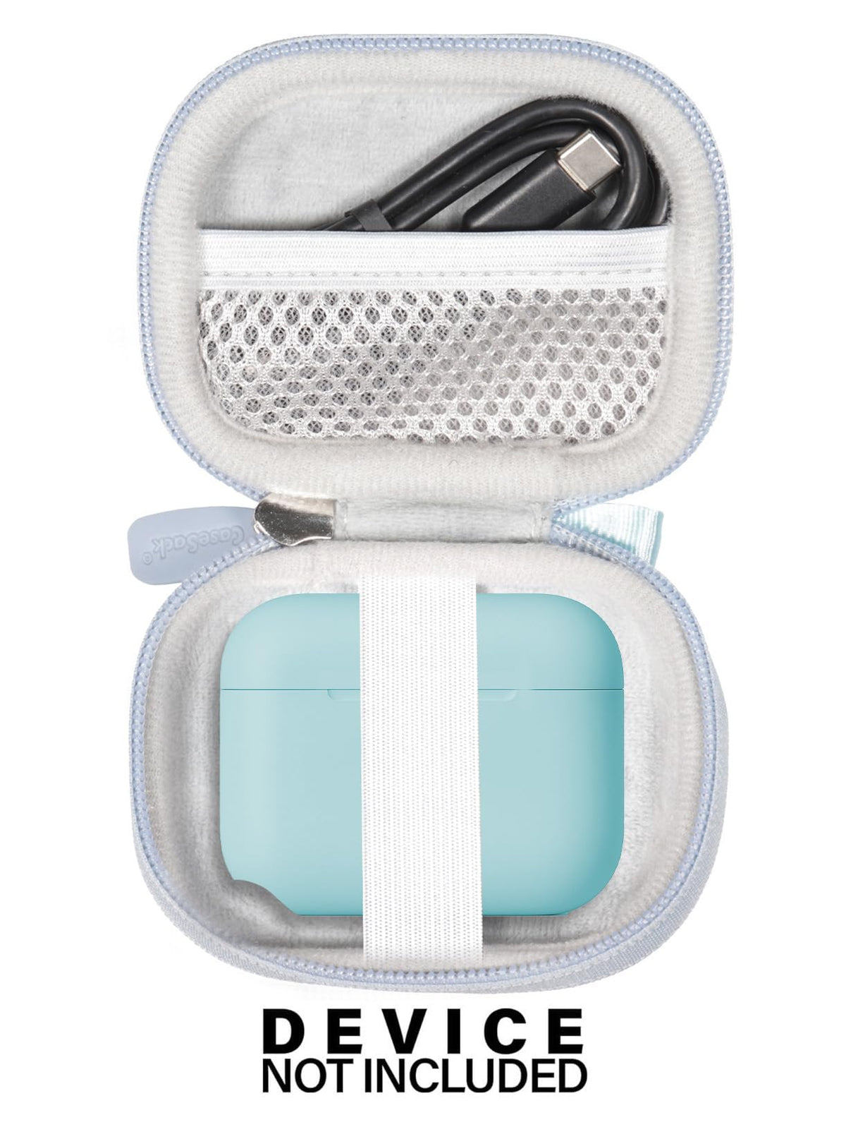 CaseSack case for JLab Air Tones+ blue interior with mesh pocket for accessories