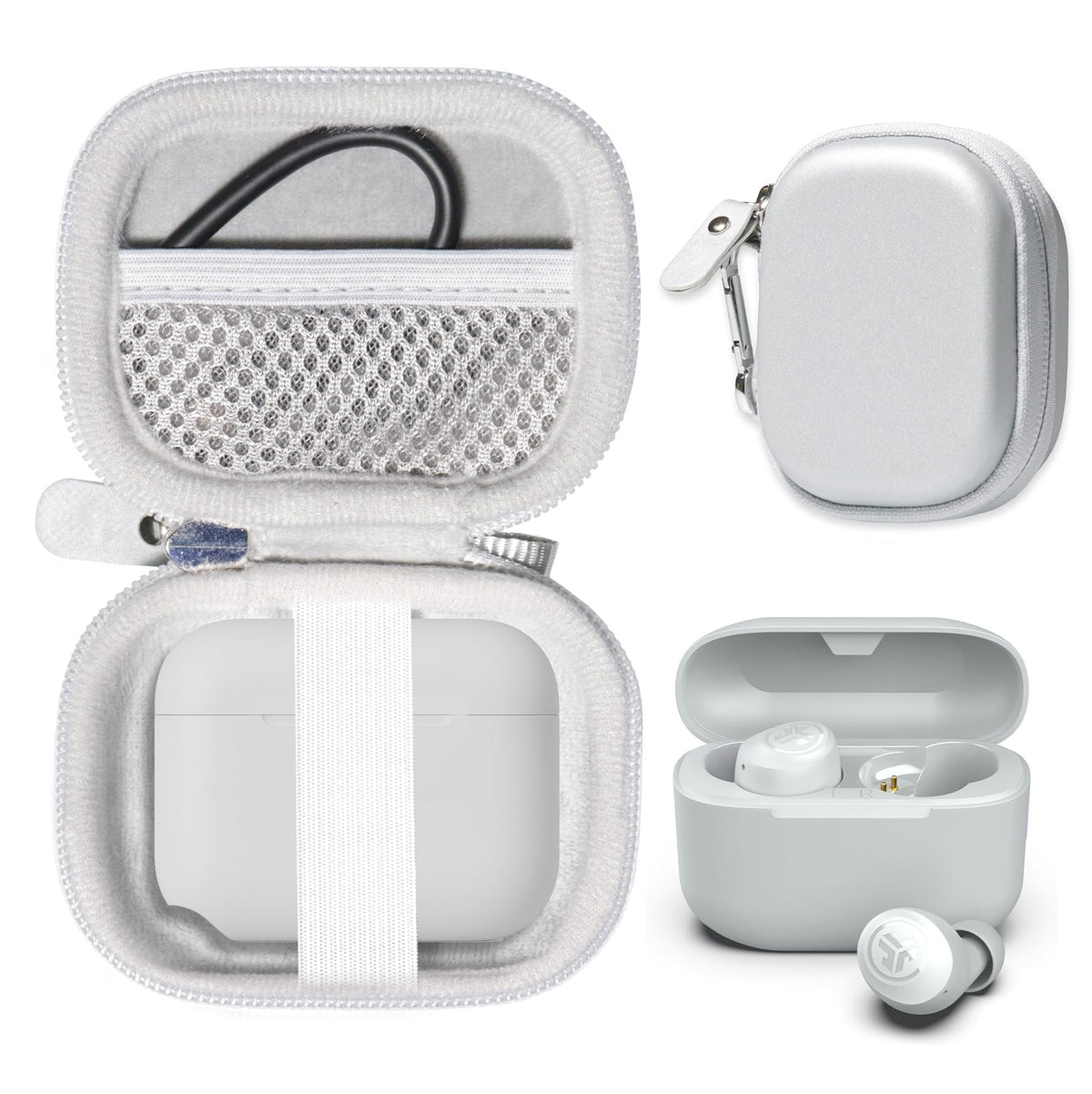 Casesack JLab Go Pop+ case with compact organizer protects earbuds on the go.