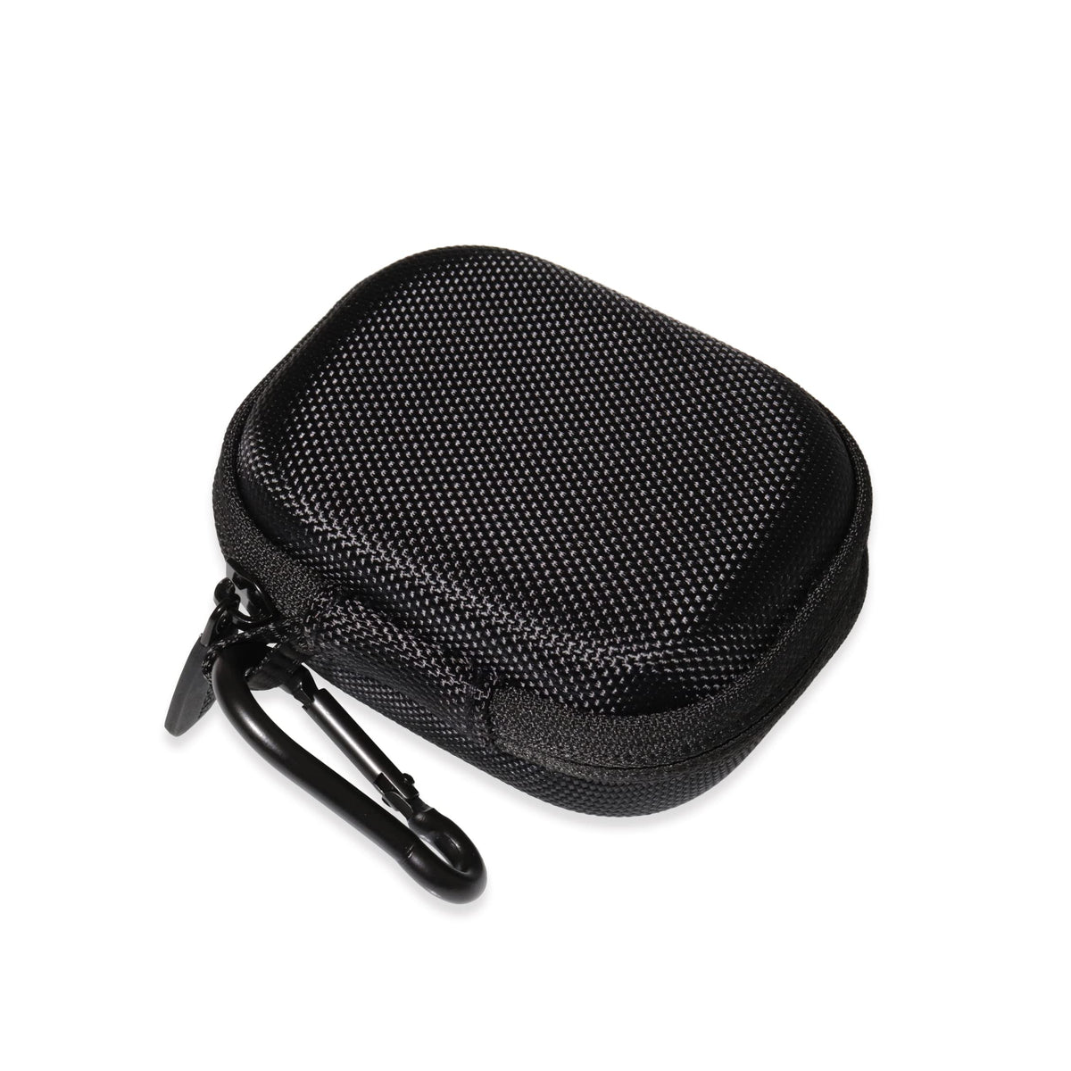 CaseSack on desk near coffee showing organized travel-ready earbuds setup