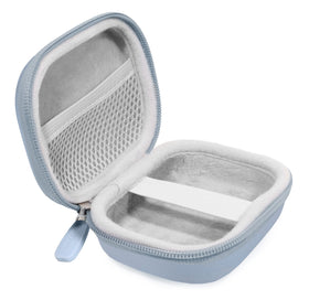 CaseSack next to JLab earbud charging case illustrating compact size and protection