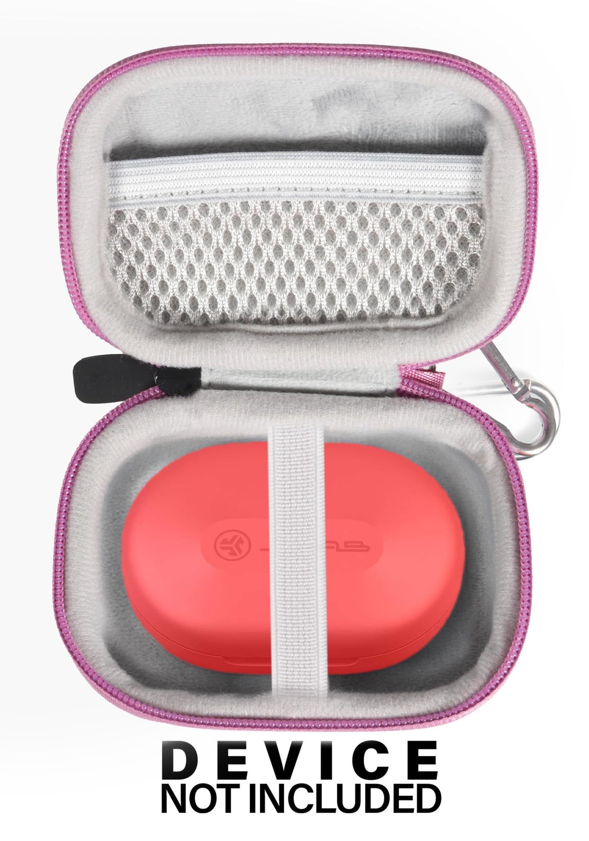 CaseSack pink close-up of elastic strap holding earbuds securely
