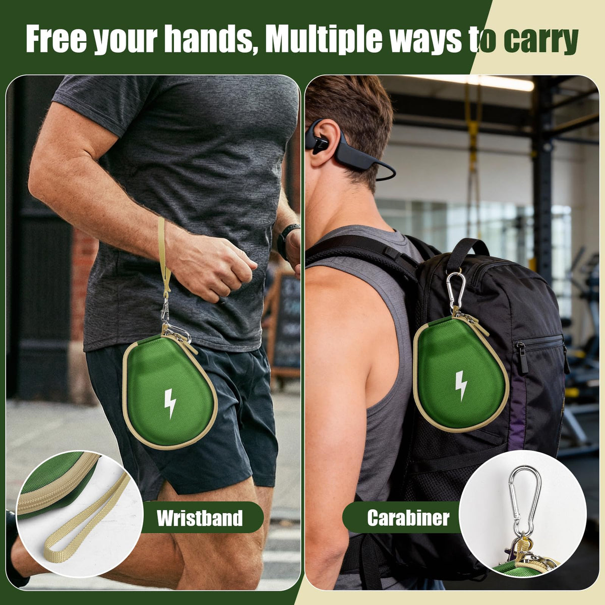 Casmilee bone conduction case with reflective logo in green for night visibility