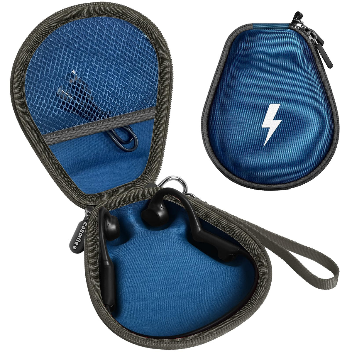 casmilee front view of blue hard case showing compact protection and style