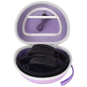Casmilee hard-shell headphone case in purple, close-up, protecting headphones on the go.