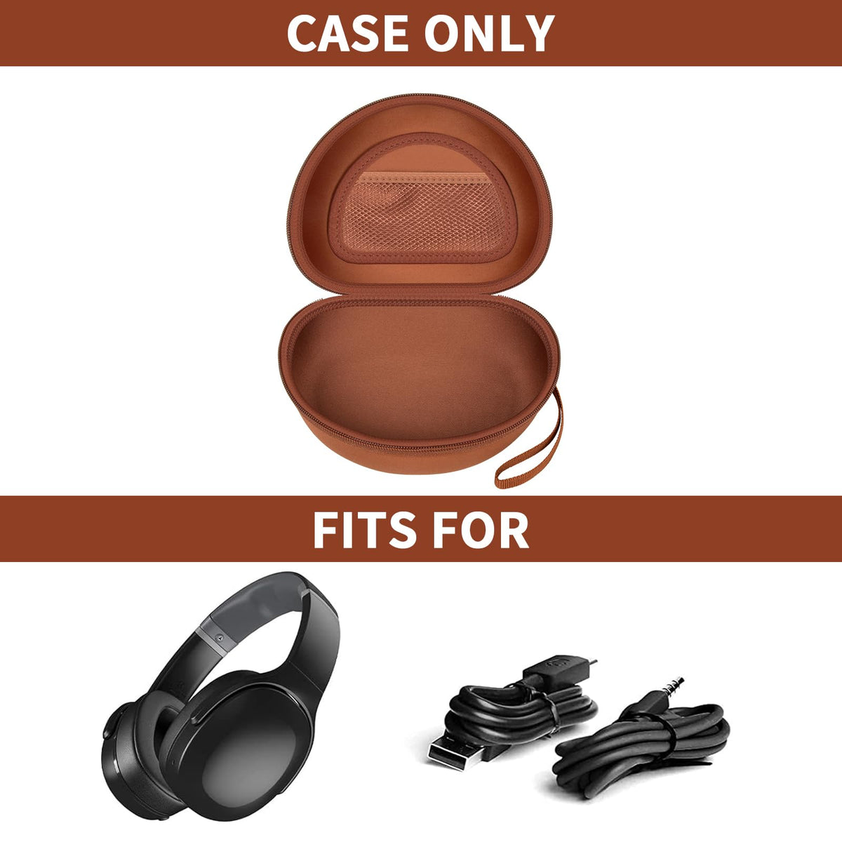 Casmilee headphone case interior with mesh pocket for accessories.