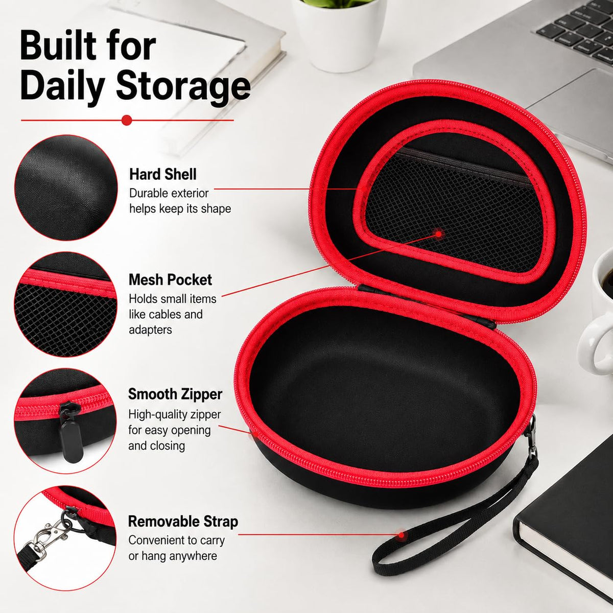 casmilee headphone case for JLab JBuds Lux ANC with dedicated accessory pocket